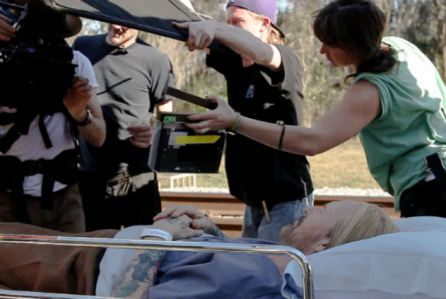 Sarah Jones on set with William Hurt before tragedy struck  (image: ABC News).